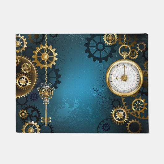 Steampunkターコイズ背景(ギア) ドアマット (正面)