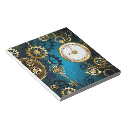 Steampunkターコイズ背景(ギア) ノートパッド (アングル)