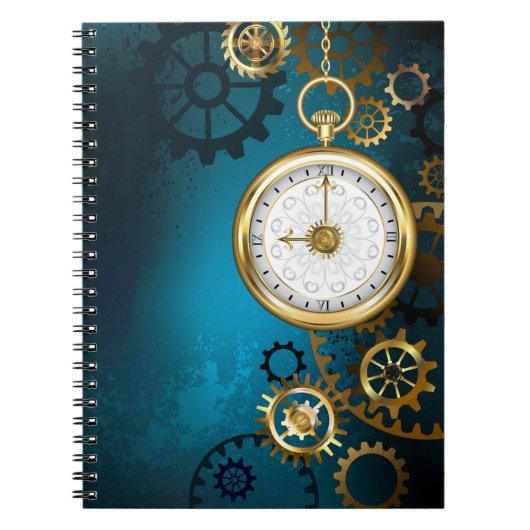 Steampunkターコイズ背景(ギア) ノートブック (正面)