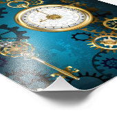 Steampunkターコイズ背景(ギア) フォトプリント (角)