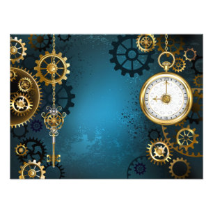 Steampunkターコイズ背景(ギア) フォトプリント