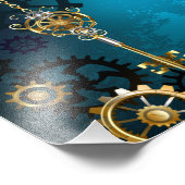 Steampunkターコイズ背景(ギア) フォトプリント (角)