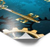 Steampunkターコイズ背景(ギア) フォトプリント (角)