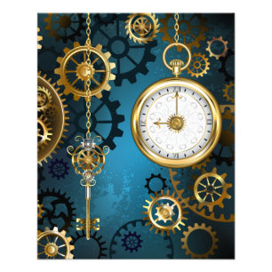 Steampunkターコイズ背景(ギア) フォトプリント