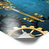 Steampunkターコイズ背景(ギア) フォトプリント (角)