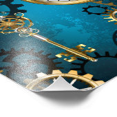 Steampunkターコイズ背景(ギア) フォトプリント (角)