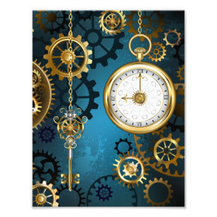 Steampunkターコイズ背景(ギア) フォトプリント