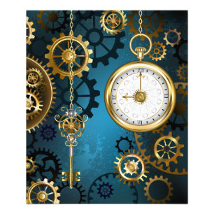 Steampunkターコイズ背景(ギア) フォトプリント