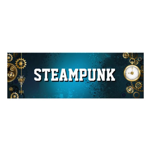 Steampunkターコイズ背景(ギア) フォトプリント (正面)
