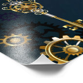 Steampunkターコイズ背景(ギア) フォトプリント (角)