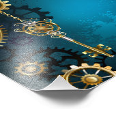 Steampunkターコイズ背景(ギア) フォトプリント (角)