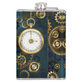 Steampunkターコイズ背景(ギア) フラスク (裏面)