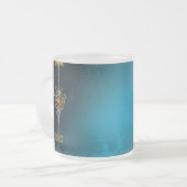 Steampunkターコイズ背景(ギア) フロストグラスマグカップ (正面左)