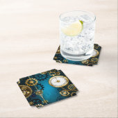 Steampunkターコイズ背景(ギア) ペーパーコースター (インサイチュ)