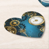 Steampunkターコイズ背景(ギア) ペーパーコースター (アングル)