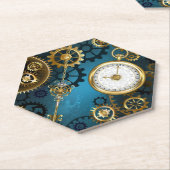 Steampunkターコイズ背景(ギア) ペーパーコースター (アングル)