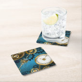 Steampunkターコイズ背景(ギア) ペーパーコースター (インサイチュ)