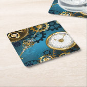 Steampunkターコイズ背景(ギア) ペーパーコースター (アングル)