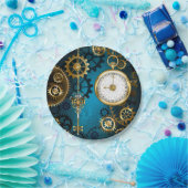 Steampunkターコイズ背景(ギア) ペーパープレート (パーティー)