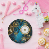 Steampunkターコイズ背景(ギア) ペーパープレート (パーティー)