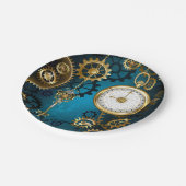 Steampunkターコイズ背景(ギア) ペーパープレート (アングル)