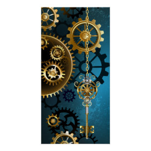 Steampunkターコイズ背景(ギア) ポスター