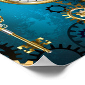 Steampunkターコイズ背景(ギア) ポスター (角)