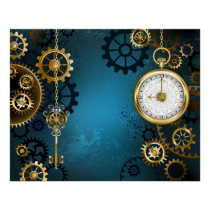 Steampunkターコイズ背景(ギア) ポスター