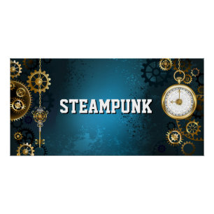 Steampunkターコイズ背景(ギア) ポスター