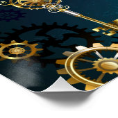 Steampunkターコイズ背景(ギア) ポスター (コーナー)