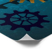 Steampunkターコイズ背景(ギア) ポスター (角)