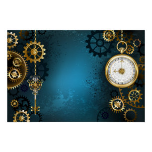 Steampunkターコイズ背景(ギア) ポスター