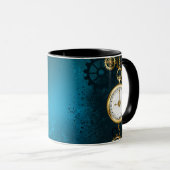 Steampunkターコイズ背景(ギア) マグカップ (正面右)