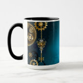 Steampunkターコイズ背景(ギア) マグカップ (左)