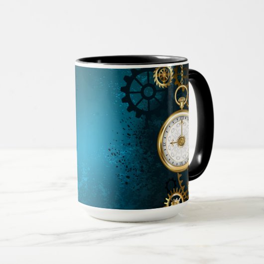 Steampunkターコイズ背景(ギア) マグカップ (正面右)