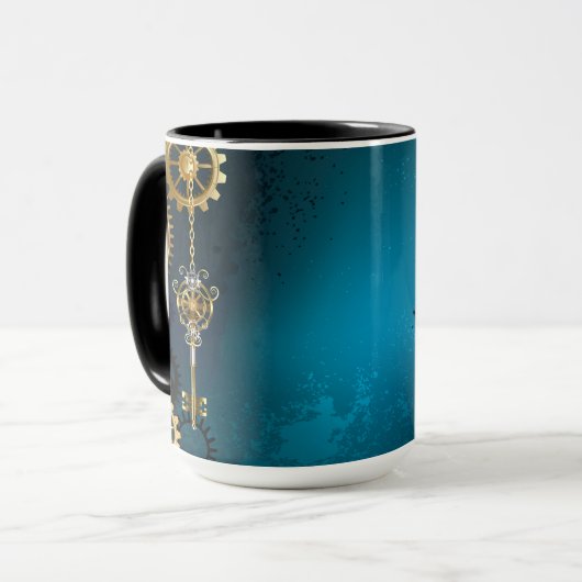 Steampunkターコイズ背景(ギア) マグカップ (正面左)