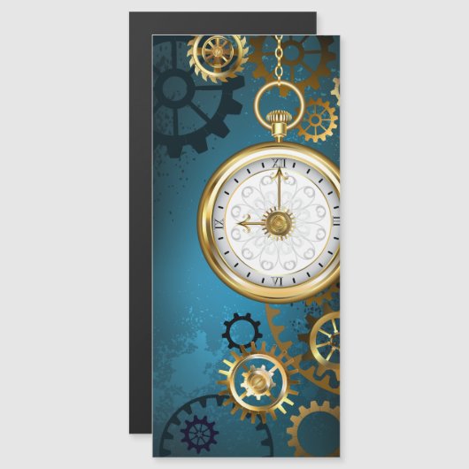 Steampunkターコイズ背景(ギア) マグネット招待状 (正面/裏面)