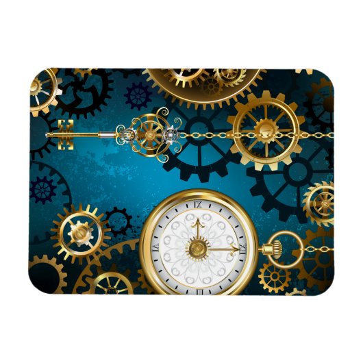 Steampunkターコイズ背景(ギア) マグネット (横)