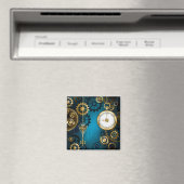 Steampunkターコイズ背景(ギア) マグネット (インサイチュ (食洗機))