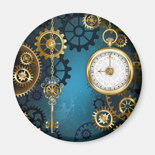 Steampunkターコイズ背景(ギア) マグネット (正面)