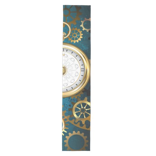 Steampunkターコイズ背景(ギア) ミディアムテーブルランナー (正面)