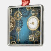 Steampunkターコイズ背景(ギア) メタルオーナメント (左)