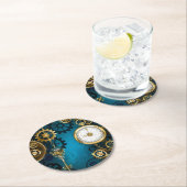 Steampunkターコイズ背景(ギア) ラウンドペーパーコースター (インサイチュ)