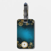 Steampunkターコイズ背景(ギア) ラゲッジタグ (裏面縦)