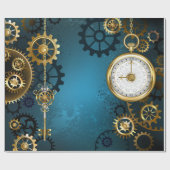 Steampunkターコイズ背景(ギア) ラッピングペーパー (フラット)