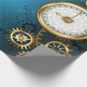 Steampunkターコイズ背景(ギア) ラッピングペーパー (角)