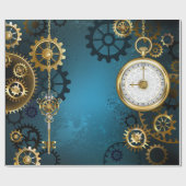 Steampunkターコイズ背景(ギア) ラッピングペーパー (フラット)