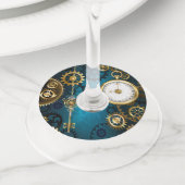 Steampunkターコイズ背景(ギア) ワイングラスタグ (クローズアップ)