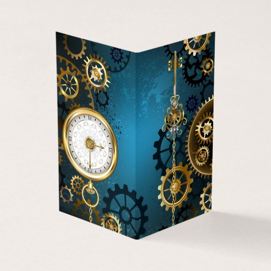 Steampunkターコイズ背景(ギア) 名刺 (外部)