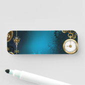 Steampunkターコイズ背景(ギア) 名札 (インサイチュ)